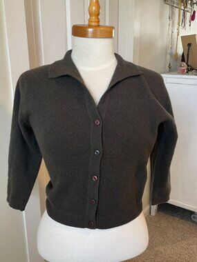 Glasgo 1950s 1960s Brown/Green Cardigan Sweater Lambswool Angora Size 36